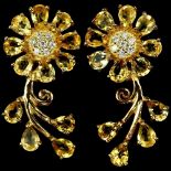 A pair of 925 silver gilt sunflower shaped earrings set with pear cut citrines and white stones,