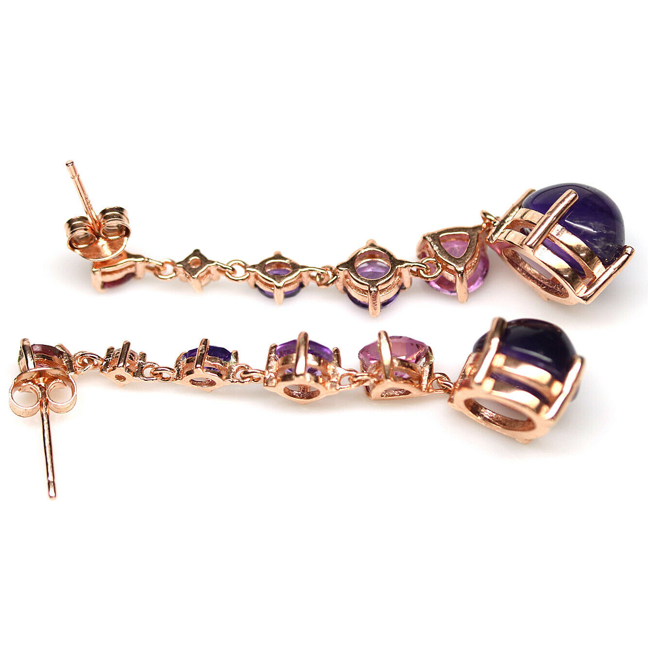 A pair fo 295 silver rose gold gilt drop earrings set with cabochon cut amethyst, tourmaline, - Bild 2 aus 2