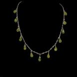A 925 silver necklace set with briolette cut peridots, L. 44cm. Condition NEW, includes gift pouch.