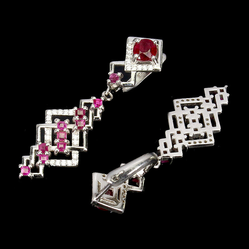 A pair of 925 silver drop earrings set with rubies and white stones, L. 3.8cm. Condition NEW, - Bild 2 aus 2