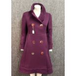 A 1960's pure new wool Mansfield plum pea coat, L. 94cm, shoulder L. 40cm, sleeve L. 56cm.