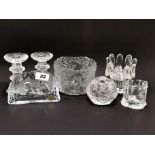 A quantity of Swedish crystal items, candlestick H. 12cm.
