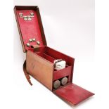 A 1920's/ 30's leather motorcar picnic box by Kendall & Co with two original bottles and butter