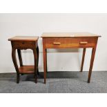 A 1930's oak single drawer side table, 76 x 37 x 76cm together with a teak plant stand.