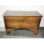 An 18th century oak coffer with candle box, 112 x 53 x 71cm.