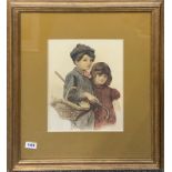 E. Griffiths: A large gilt framed watercolour of two children, frame size 64 x 83cm. Provenance: