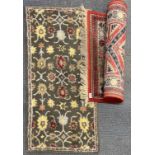 An Eastern wool rug, 73 x 150cm. with a further green wool rug. Provenance: estate of a gentleman