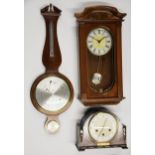 A boxed Shortland Bowen mahogany wall barometer together with a London Clock Company wall clock
