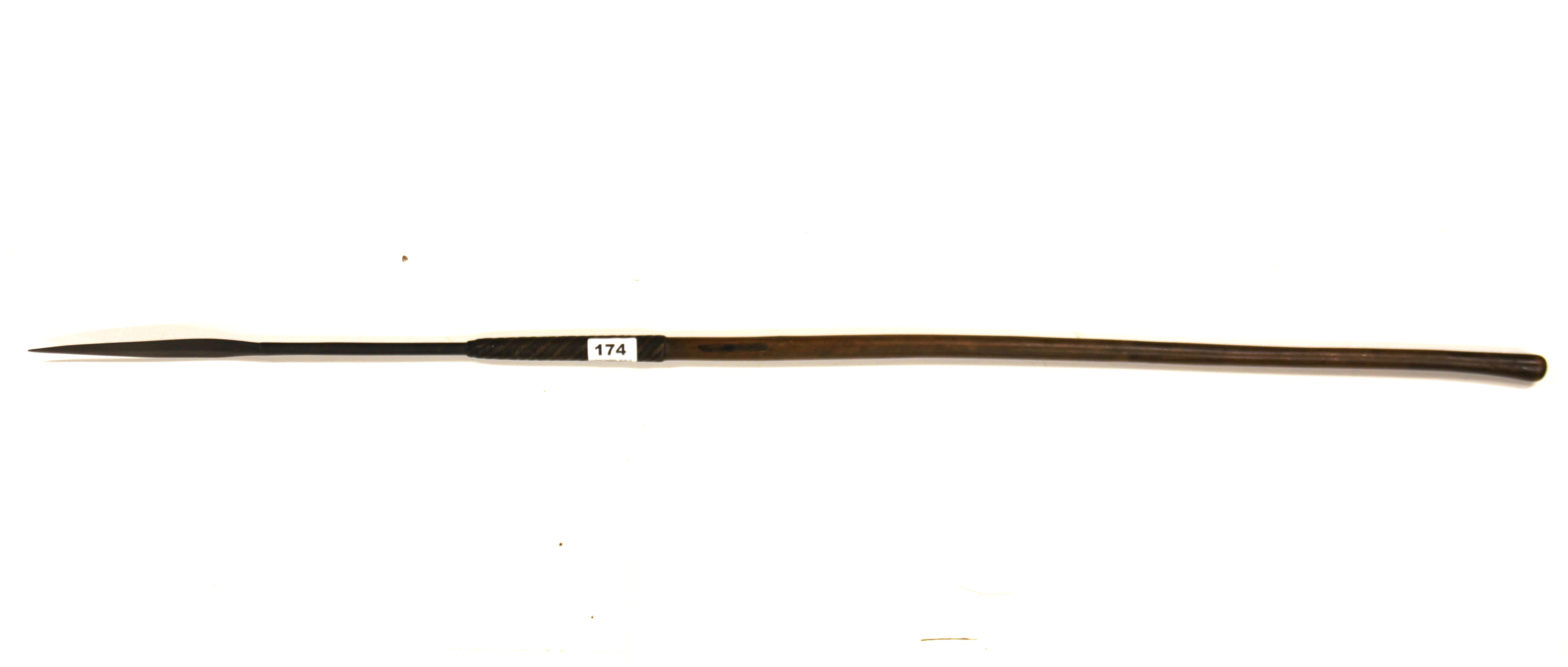 A rare Zulu battlefield stabbing spear with intricately woven copper wire, overall L. 120cm.