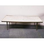 An original 1960's mosaic tiled topped coffee table, 120 x 39 x 41cm.