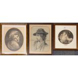 A framed Victorian pastels portrait, frame size 57 x 39cm. and two framed engravings.