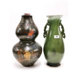 A Chinese green glazed porcelain vase, H. 41cm (firing crack to base), together with a Chinese