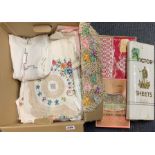 A box of mixed vintage linen.