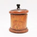 A 19th century turned Lignum Vitae string box, H. 21cm. Provenance: From an Austrian nobleman.