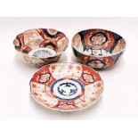 Three pieces of Japanese Imari porcelain (one A/F), plate Dia. 22cm. Provenance: estate of a