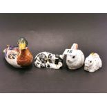 A group of four Royal Crown Derby paperweights, duck L. 14cm, H. 8.5cm.