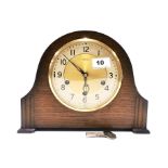 A Smith's oak cased chiming mantle clock, 23 x 29cm. Recently serviced.