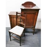 A 1920's mahogany cabinet, 53 x 45 x 109cm. together with a mahogany bedside cabinet and a bedroom