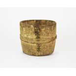 An interesting early tribal wooden bowl jointed with copper wire and bound with hide, 10 x 12cm.
