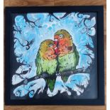 Tin Stanton, "Love Birds", framed acrylic on canvas board, 33 x 33cm, c. 2018. Love Birds -