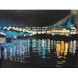 Rebecca Annan, "Night Lights On The River Thames", 23 x 31cm, c. 2016. Original Artwork in Bokeh (