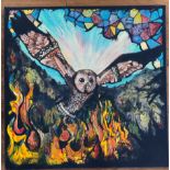Tin Stanton, "Glass Owl", acrylic on canvas, 40 x 40cm,