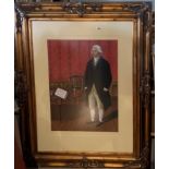 A large gilt framed print of a gentleman's club, frame size 103 x 128cm.