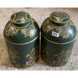 A pair of green Toleware chinoiserie design tea caddies, H. 36cm.