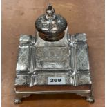 A silver plate and cut glass desk stand, 18 x 18 x 22cm.