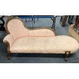 A Victorian upholstered mahogany chaise longue, L. 170cm.