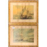 A pair of 19th century framed polychrome prints of sailing ships, frame size 55 x 41cm.