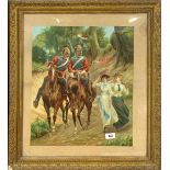 A 19th century gilt framed military polychrome print entitled 'Autumn manoeuvres' frame size 60 x