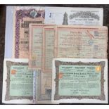 A group of early share certificates.
