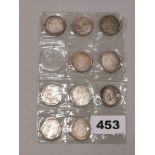 A group of ten Chinese silver coins, Dia. 24mm.