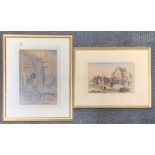 An unsigned gilt framed watercolour (19th century) of a Continental scene (pencil notation verso '