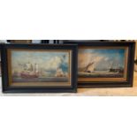 A pair of oil finished framed reproduction marine prints, frame size 58 x 47cm.