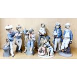 A group of seven Lladro figures of children with a nautical theme, tallest H. 23cm.