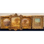 A group of four gilt framed reproduction polychrome prints, largest 31 x 39cm.