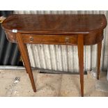 A mahogany and burr wood veneered console table, W. 91cm.