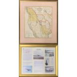 A gilt framed Concorde supersonic era collage, frame size 49 x 62cm, together with a framed map of