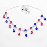 A 925 silver sapphire and ruby set necklace, L. 42cm.