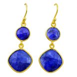 A pair of 925 silver gilt faceted sapphire set drop earrings, L. 5cm.