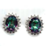 A pair of 925 silver cluster earrings set with oval cut mystic topaz and white stones, L. 1.5cm.