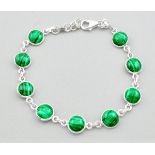 A 925 silver cabochon cut malaquite set bracelet, L. 19cm.