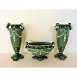 Antique Eichwald Three Piece Art Nouveau Pottery Garniture. Remarkable Art Nouveau ceramic garniture