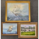 Three gilt framed oil paintings, largest 68 x 58cm.