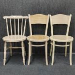 Three 1960's painted wooden kitchen chairs, tallest H. 87cm.