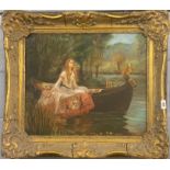 A large gilt framed oil on canvas, frame size 78 x 68cm. (frame A/F).