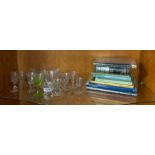 A group of 18th century and other glasses, together with a group of books about collecting English