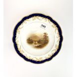 A fine handpainted Coalport porcelain plate, titled verso Weir Bridge, signed E O Ball, Dia. 26cm.